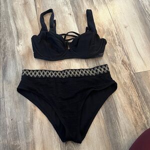 Black Bikini Set with Gold Accents